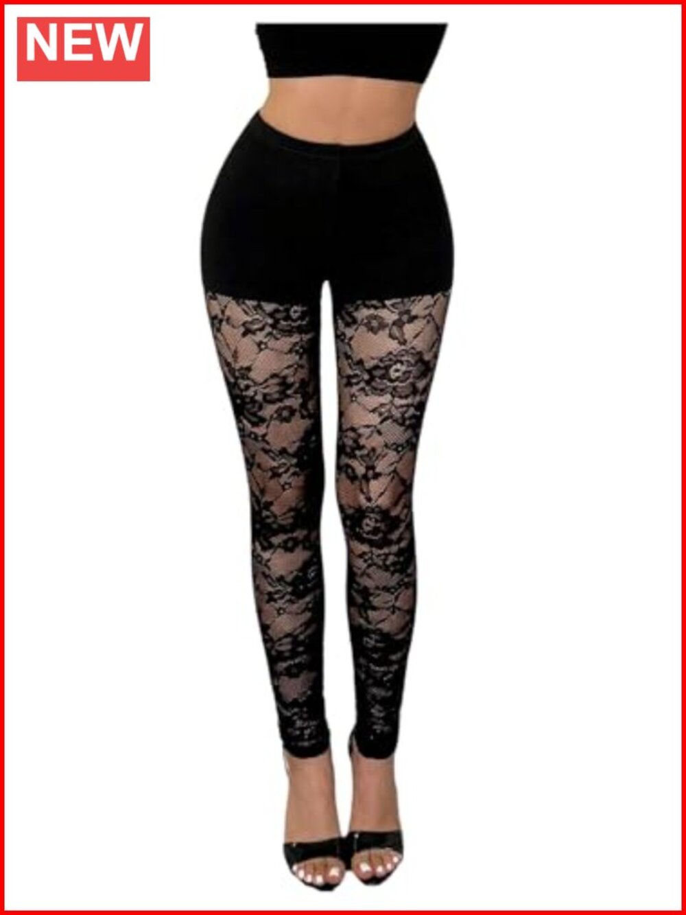 Women's Floral Lace High Waisted Leggings Party Clubwear See Through